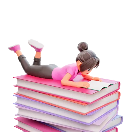 Cute girl reading book  3D Illustration