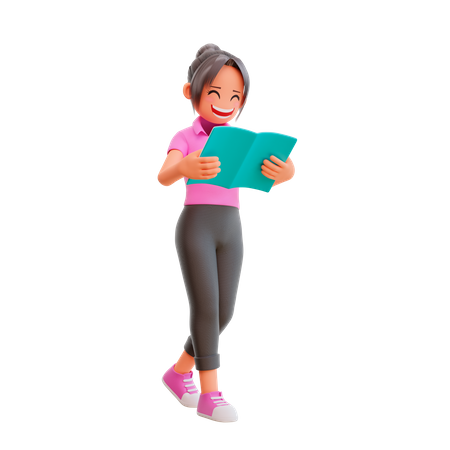 Cute girl reading book  3D Illustration