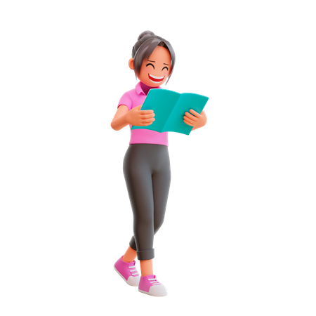 Cute girl reading book 3D Illustration