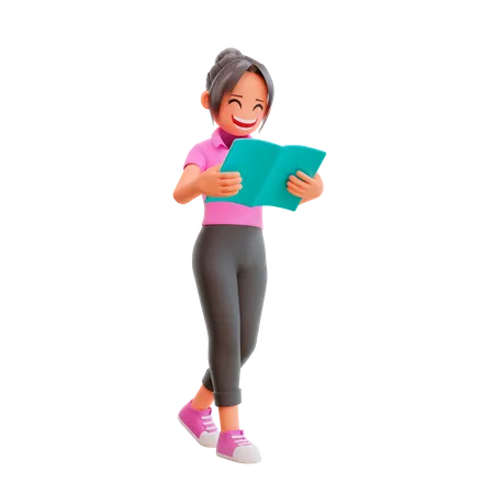 Cute girl reading book  3D Illustration