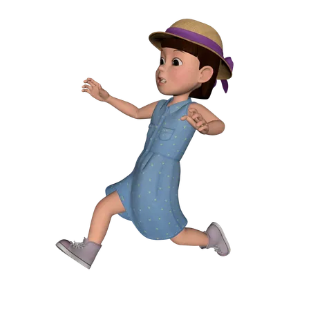 Cute Girl Running  3D Illustration