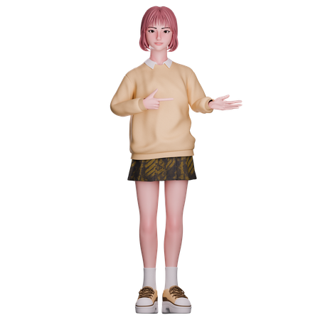 Cute Girl Showing And Pointing Left Side  3D Illustration