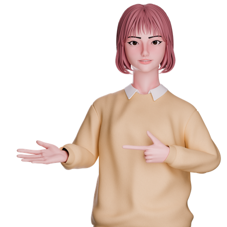 Cute Girl Showing And Pointing Left Side  3D Illustration