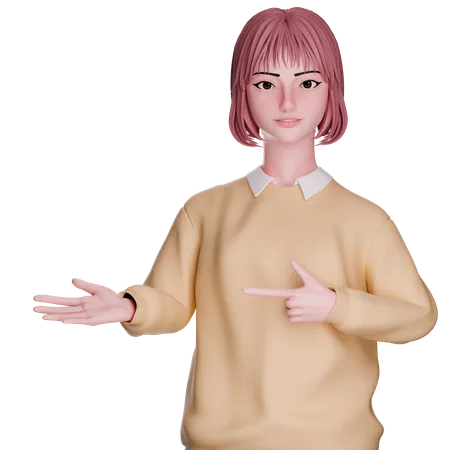 Cute Girl Showing And Pointing Left Side  3D Illustration