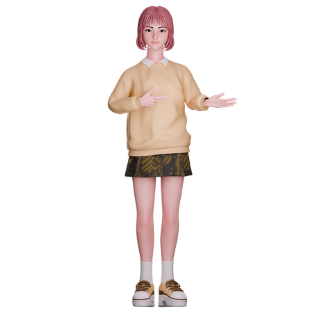 Cute Girl Showing And Pointing Left Side  3D Illustration