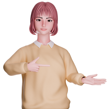 Cute Girl Showing And Pointing Right Side  3D Illustration