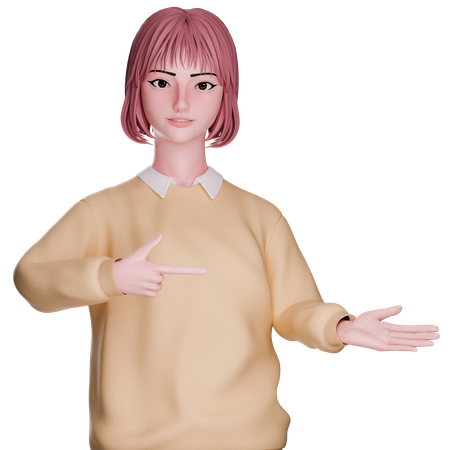 Cute Girl Showing And Pointing Right Side  3D Icon