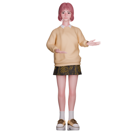 Cute Girl Showing And Pointing Right Side  3D Illustration