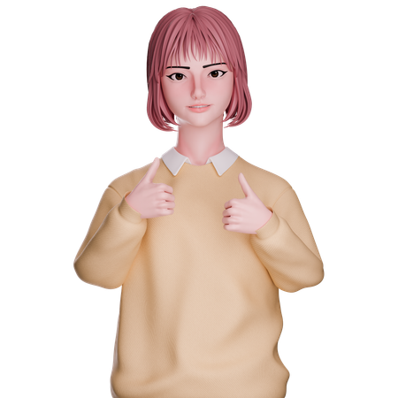 Cute Girl Showing Double Thumbs Up  3D Illustration