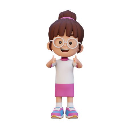 Cute Girl Showing Double Thumbs Up  3D Illustration