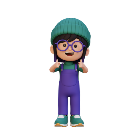 Cute Girl Showing Double Thumbs Up  3D Illustration