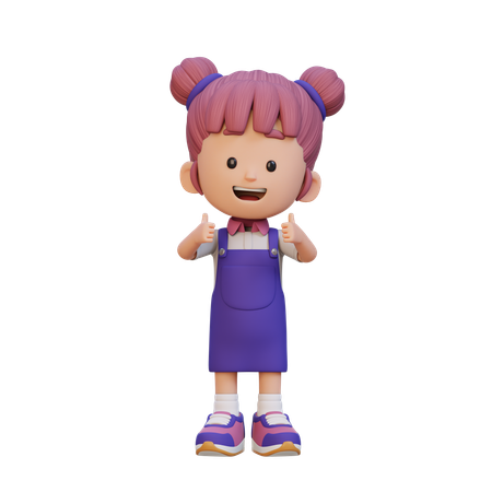 Cute Girl Showing Double Thumbs Up  3D Illustration