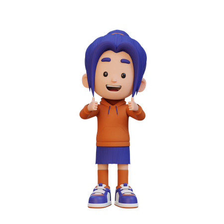 Cute Girl Showing Double Thumbs Up  3D Illustration