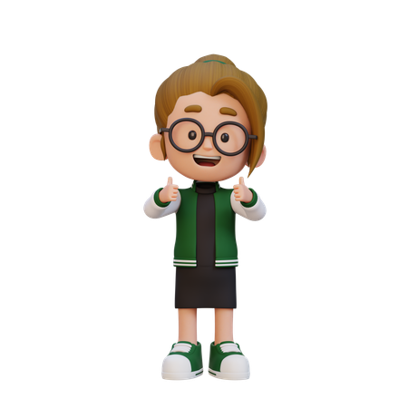 Cute Girl Showing Double Thumbs Up  3D Illustration