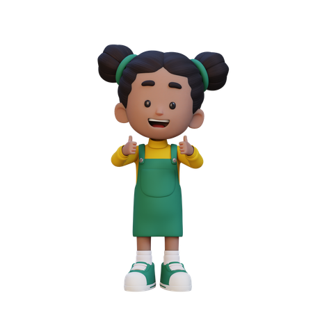 Cute Girl Showing Double Thumbs Up  3D Illustration