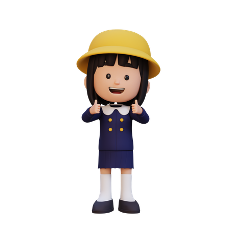 Cute Girl Showing Double Thumbs Up  3D Icon