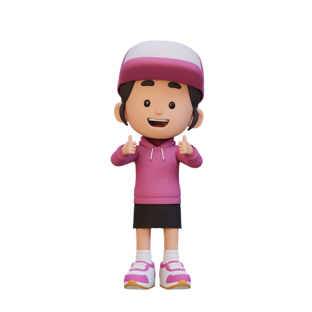 Cute Girl Showing Double Thumbs Up  3D Illustration