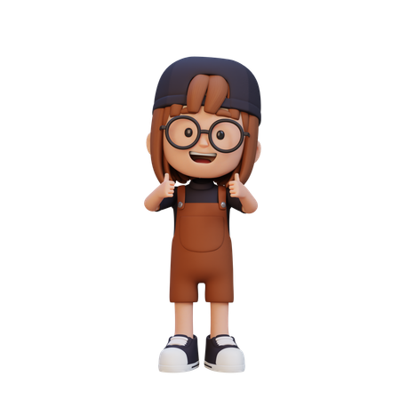 Cute Girl Showing Double Thumbs Up  3D Illustration