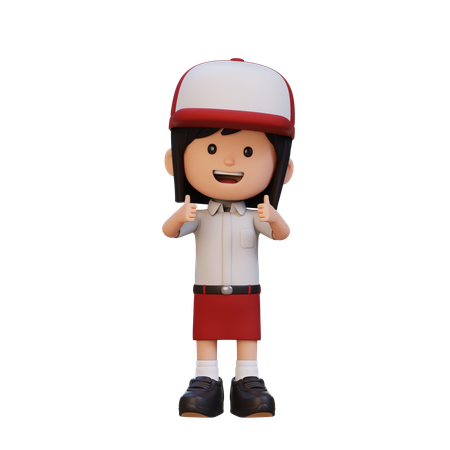 Cute Girl Showing Double Thumbs Up  3D Illustration
