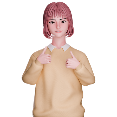 Cute Girl Showing Double Thumbs Up  3D Icon