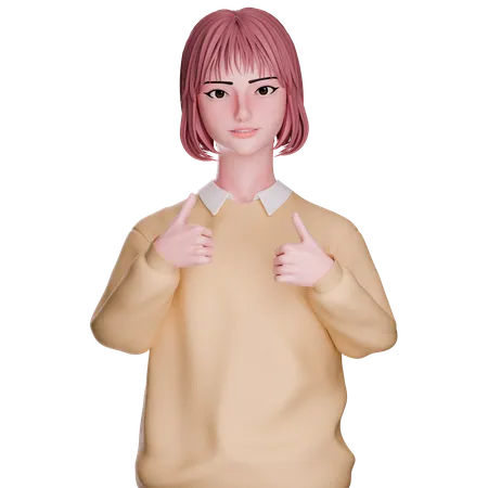 Cute Girl Showing Double Thumbs Up  3D Illustration