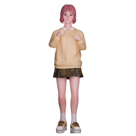 Cute Girl Showing Fist Arm  3D Illustration