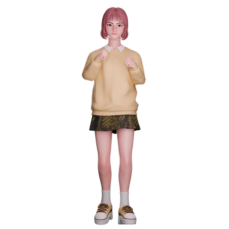 Cute Girl Showing Fist Arm  3D Illustration
