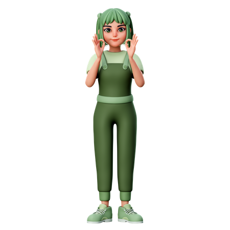 Cute Girl Showing Good gesture  3D Illustration