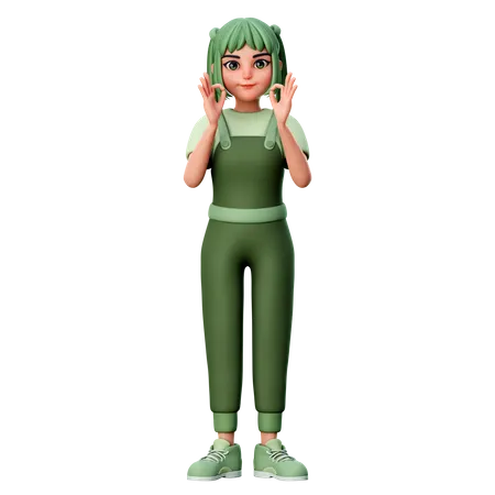 Cute Girl Showing Good gesture  3D Illustration