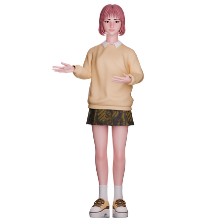 Cute Girl Showing Left Side  3D Illustration