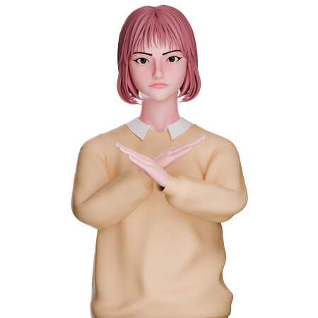 Cute Girl Showing No Getsure  3D Icon
