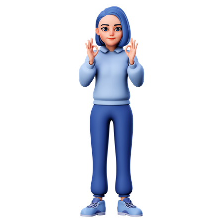 Cute Girl Showing Ok Gesture  3D Icon