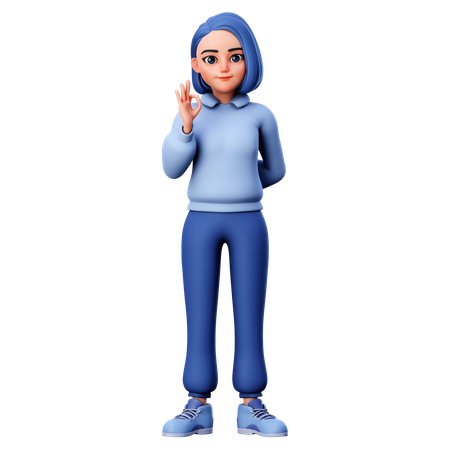 Cute Girl Showing Ok Gesture  3D Icon