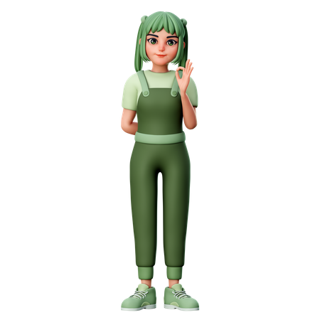 Cute Girl Showing Ok Gesture  3D Icon