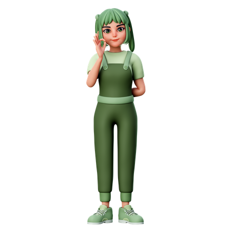 Cute Girl Showing Ok Gesture  3D Icon