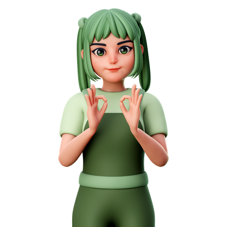 Cute Girl Showing Ok Gesture  3D Icon