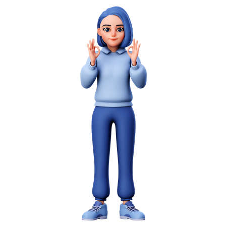 Cute Girl Showing Ok Gesture  3D Illustration