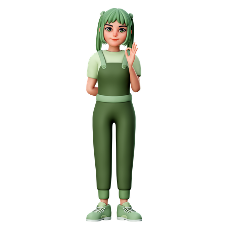 Cute Girl Showing Ok Gesture  3D Illustration