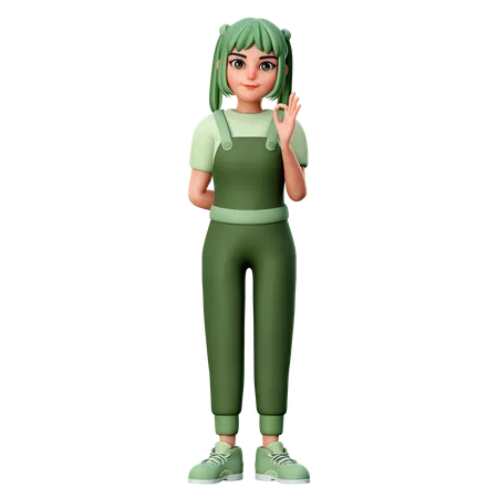 Cute Girl Showing Ok Gesture  3D Illustration