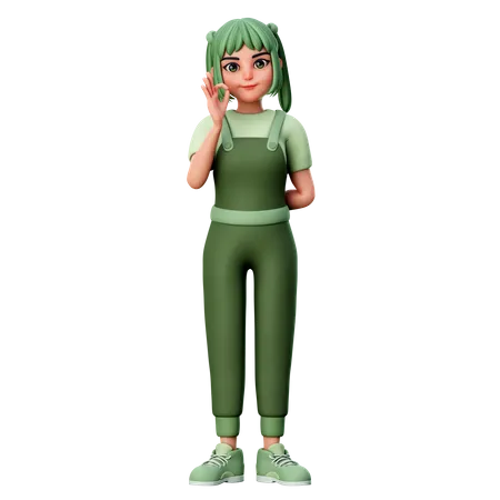 Cute Girl Showing Ok Gesture  3D Illustration