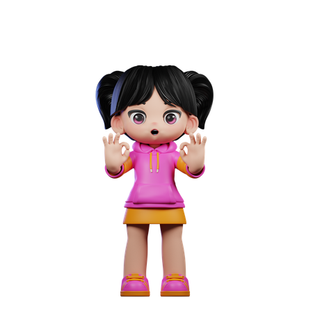 Cute Girl Showing Ok Sign  3D Illustration