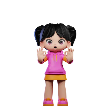 Cute Girl Showing Ok Sign  3D Illustration