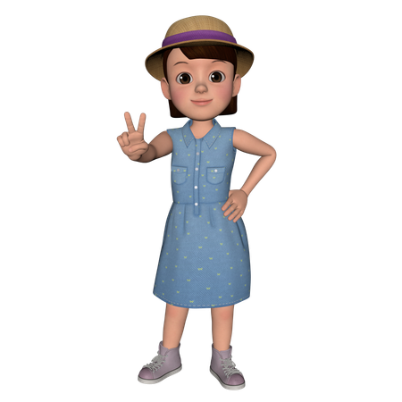 Cute Girl Showing Peace Sign Using Left Hand  3D Icon