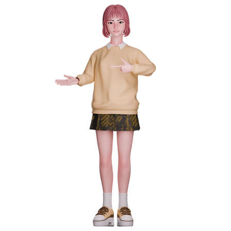 Cute Girl Showing Right Side  3D Illustration