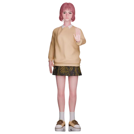 Cute Girl Showing Stop Gesture  3D Illustration