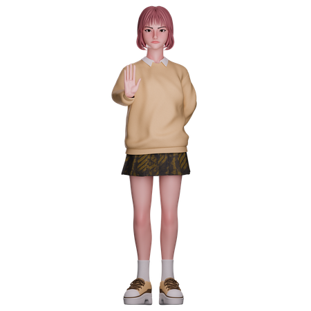 Cute Girl Showing Stop Gesture  3D Icon