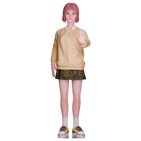 Cute Girl Showing Stop Gesture  3D Icon