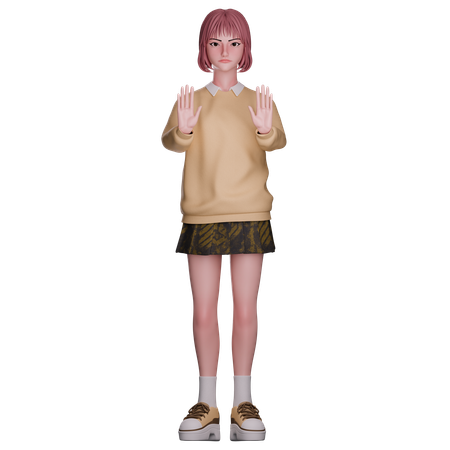 Cute Girl Showing Stop Gesture  3D Icon