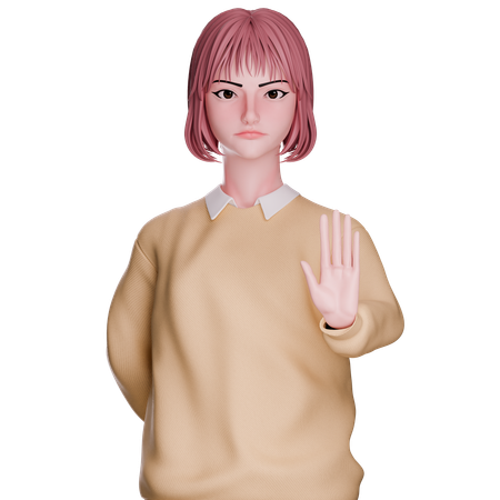 Cute Girl Showing Stop Gesture  3D Icon