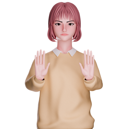 Cute Girl Showing Stop Gesture  3D Icon